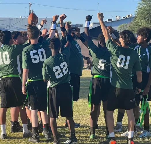 ACP flag football team huddle